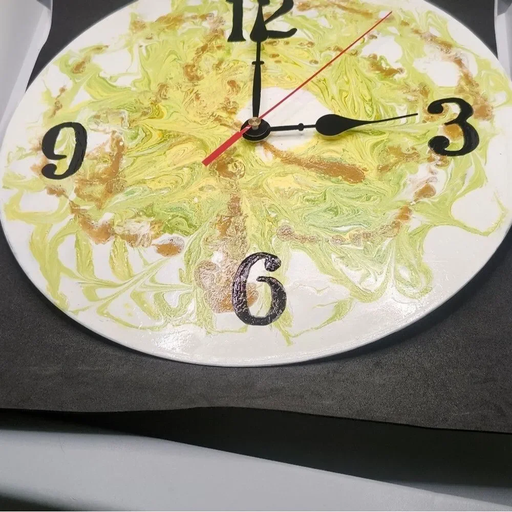 Hand Crafted Abstract Hanging Wall Clock Analog  Vinyl Record Fluid Art Decor